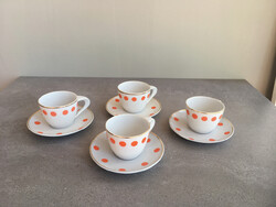 Zsolnay pöttyös kis mokkás, kávés csészék tállal, 4db.