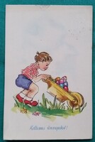 Régi kisméretű 80 Filléres grafikus húsvéti képeslap - Zombory Éva - 1957