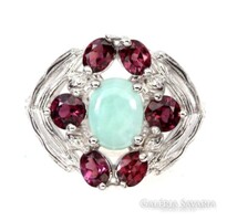 925 ezüst larimar és gránát gyűrű 57