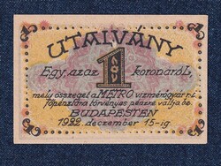 Magyarország Metro Vízmérőgyár Rt. Budapest 1 Korona 1920 szükségpénz