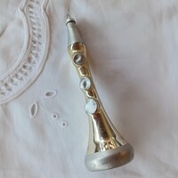 Régi üveg karácsonyfadísz trombita 14 cm!- retro, vintage