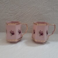 Rózsaszín Cseh hatszögletű kézzel festett,aranyozott porcelán bögre.