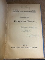 Szabó Lőrinc válogatott versei. Dedikált, 1934. Kárpáti Aurél író és kritikus részére