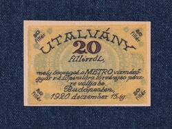 Magyarország Metro Vízmérőgyár Rt. Budapest 20 Fillér 1920 szükségpénz