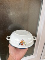 Ritka 16 cm Bonyhádi Zománcos  zománcozott virágos tál pogácsás