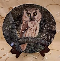 Baglyos tányér, madaras porcelán dísztányér 8 (L5877)