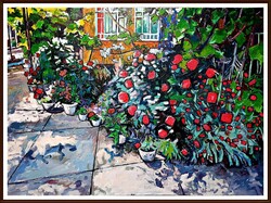 Ica néni virágai, 80×110 cm, olaj - Szervátiusz-díjas festő alkotása