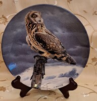 Baglyos tányér, madaras porcelán dísztányér 1 (L5870)