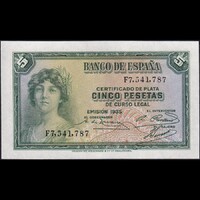 Spanyolország 5 Pesetas 1935 P-85a.2 UNC