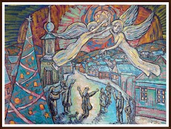 Karácsonyi örömhír, 80×110 cm, olaj - Szervátiusz-díjas Homoki Gábor alkotása