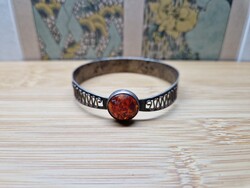 Antik ezüst borostyánköves karperec