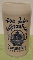 Kerámia söröskorsó - 1 literes - Hofbrauhaus Traunstein - Jubileumi korsó - 1612 - 2012. -