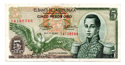 Kolumbia 5 Peso Oro Bankjegy 1968 P406b