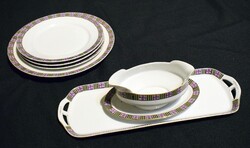Csehszlovák GB porcelán tál , süteményes tálca , szószos kínáló , tányérok 6db. , együtt 39,5 cm -