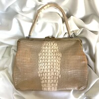 Krokodilbőr színházi táska vaj fehér bézs színű vintage divat kiegészítő retro retikül kézitáska