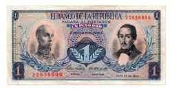 Kolumbia 1 Peso Oro Bankjegy 1966 P404d