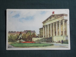 Képeslap,Zádor István grafika,Budapest,Nemzeti múzeum látkép,részlet, 1954-