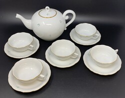 Herendi apró zöld virágos aranyszegélyes porcelán teás szett 1+5db mélynyomással jelzett RZ