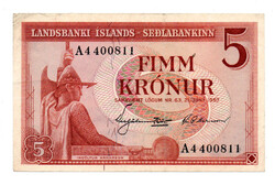 Izland 5 Korona Bankjegy 1957 P37
