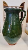 Zöld mázas népi keramia, köcsög,szilke