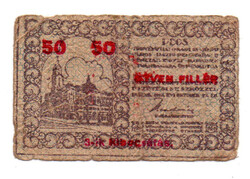 Pécs város Házipénztár 50 Fillér pénztárjegy 1919 3. kiadás G-VG