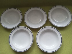 Alföldi porcelán lapos, kék szegélyes menzás tányér 5 db