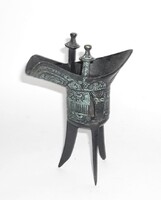 Vintage antik kínai jue ünnepi rituálé bronz boros bögre