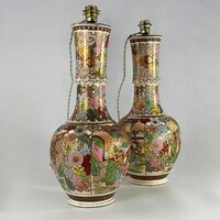 Hatalmas Japán Satsuma porcelán lámpapár – figurális, aranyozott, 1900–1930_937