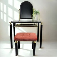 Posztmodern fekete–arany fésülködő asztal puffal – 1980–90, olasz stílus_1074