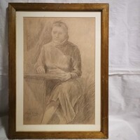 Eladó: Nagy István (1873–1937) – Ülő női alak, 1935 (eredeti rajz