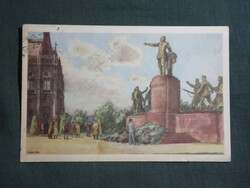 Képeslap,Zádor István grafika,Budapest,Kossuth szobor látkép,részlet, 1954-