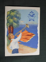 Képeslap,Oroszország,úttörő,trombitás,grafikai ,1960-