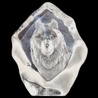 Skandináv kristály levélnehezék farkas motívummal - 53204