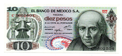 Mexikó 10 Peso Bankjegy 1973 P63f