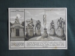 Képeslap,irredenta,trianon,Paris,Budapest,Magyarországról elszakított négy tájegység szobrai,1930-