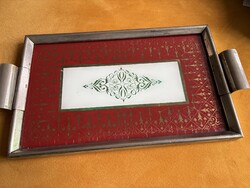 Antik vintage art deco fém üveg tàlca