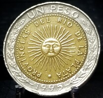 Argentína 1 peso, 1995 Verdejel: "A" - Daejeon Dél-Korea. Hatágú csillag az évszám fölött C14D4