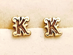Arany Fülbevaló " K " Betű Csavaros Vintage