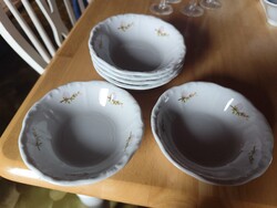 Zsolnay lila barackvirágos porcelán kompótos kèszlet,6db