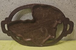 Antik afrikai faragott fa tálca