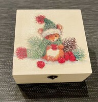 Karácsonyi fa doboz fa ládikó kincsesláda teafilteres doboz decoupage