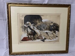 Csók István (1865-1961) -Prihoda Isrván ((1891-1956): Báthory Erzsébet. Színezett rézkarc