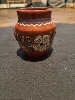 Népi mintás “K” jelzésű kerámia kanna és kannácska