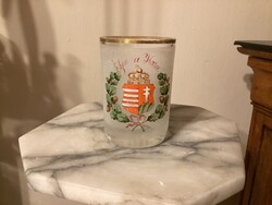 Antik , kézi festésű , savmaratott , Bider Pohár .