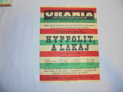 Régi moziplakát " Hyppolit a lakáj" - "URÁNIA Mozgószínház" - Mezőhegyes - kb.1932