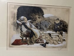 Csók István (1865-1961) -Prihoda Isrván ((1891-1956): Báthory Erzsébet. Színezett rézkarc