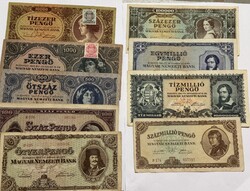 Eladó régi magyar pengő bankjegy csomag – 10.000–100 millió pengő (összesen 10 db)