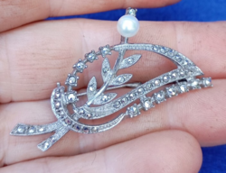Vintage, jelzett, ezüst ,markazittal és folyami gyönggyel bross ,kitűző 1960