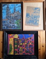 AKCIÓ! 3 DB UTCAKÉP 9 EZERÉRT: Templom + Falusi utca (Tabán?) + Színes absztrakt házak - képcsomag