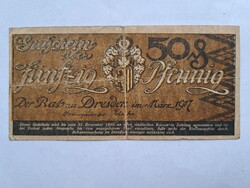 Ritkább! 50 Pfennig Notgeld – Der Rat zu Dresden – Március 1917